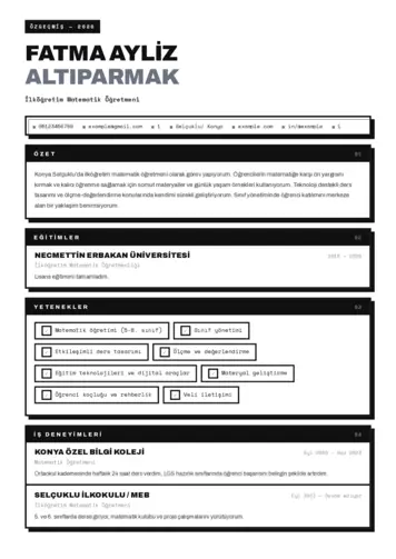 Matematik Öğretmeni Cv Örnekleri cv indir